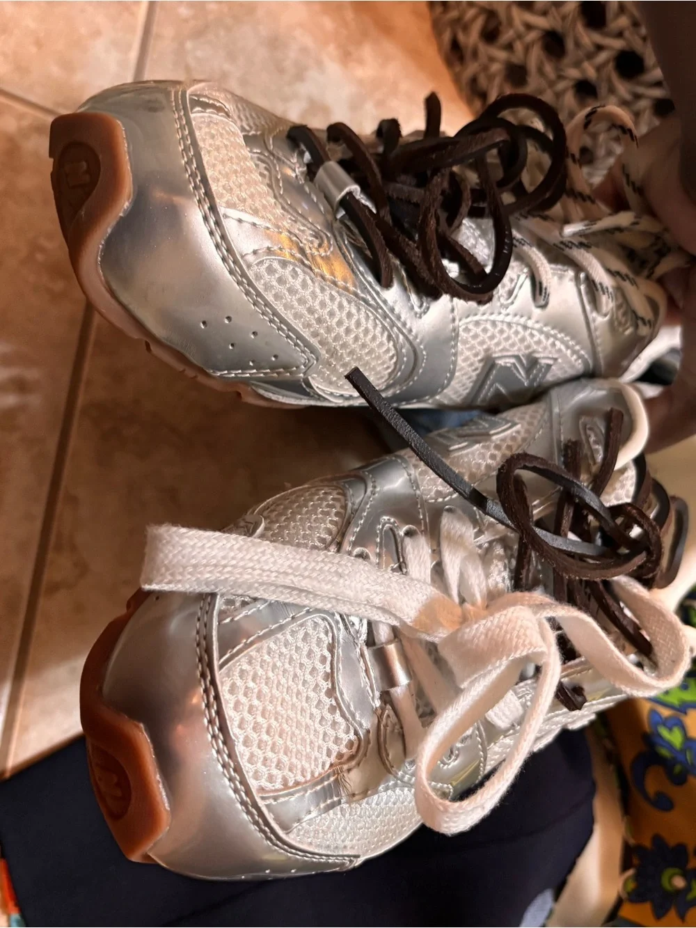 Silver Mesh & Leather Women’s Sneaker - White/Silver